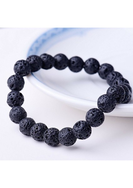 19CM Tarzı Lav Bilezik 8mm Doğal Taş Boncuklu Bilezik Erkekler Için Muhteşem Yarı Değerli Siyah Oniks Lava Kaplan Gözü Şifa Kolye Kadınlar Erkekler Takı (Yurt Dışından)