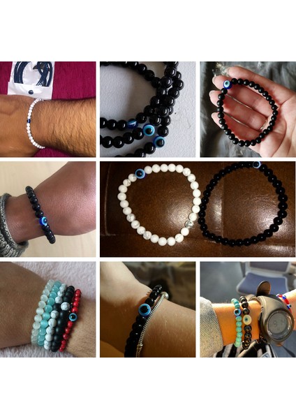 23CM Tarzı Tip 5 Moda 6mm Doğal Taş Boncuk Nazar Boncuklu Bilezik El Yapımı Hematit Türk Nazar Bileziği Kadın Erkek Yoga Reiki Takı (Yurt Dışından) modelleri