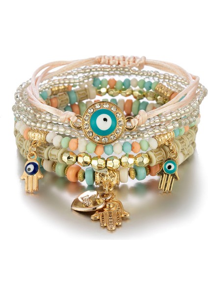 H24012 Kadınlar Için Hediye Boho Bilezik Pulseras Mujer 3 Katmanlı Kristal Taş Boncuklu Püsküllü Şanslı Bileklik (Yurt Dışından)