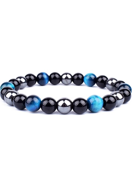 8mm Tarzı No.7 Boyutu Doğal Siyah Obsidyen Hematit Kaplan Gözü Boncuklu Bileklik Erkekler Için Manyetik Sağlık Koruma Kadın Ruh Takı Pulsera Hombre (Yurt Dışından)