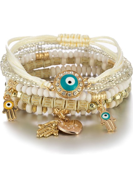 H24011 Kadınlar Için Hediye Boho Bilezik Pulseras Mujer 3 Katmanlı Kristal Taş Boncuklu Püsküllü Şanslı Bileklik (Yurt Dışından)