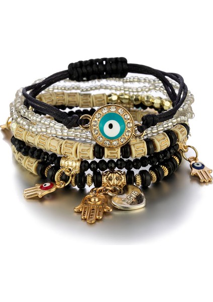 H24014 Kadınlar Için Hediye Boho Bilezik Pulseras Mujer 3 Katmanlı Kristal Taş Boncuklu Püsküllü Şanslı Bileklik (Yurt Dışından)