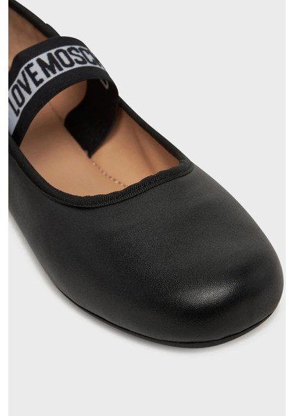 Logolu Deri Tek Bantlı Babet Ayakkabı Bayan Ayakkabı JA11071G0MIE0000 indirimleri