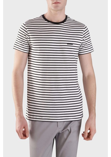 Çizgili Pamuklu Slim Fit Bisiklet Yaka T Shirt K10K1141770K7 Erkek T Shirt K10K114177 0k7