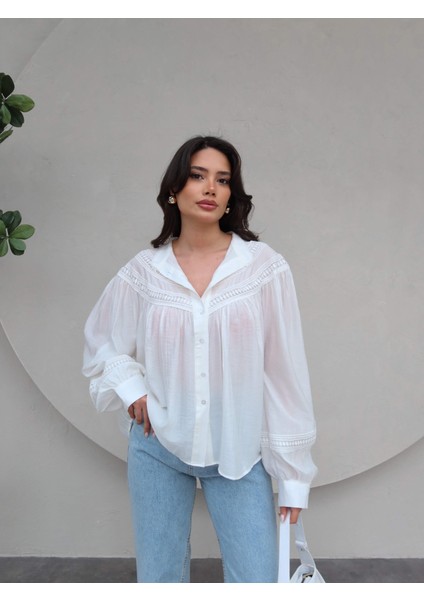 Dantel Detaylı Oversize Gömlek