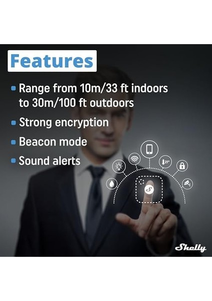 Blu Button Tough Siyah | Bluetooth Kontrollü Akıllı Düğme | Cihazları Kısma, Açma ve Kapatma ve Sahneleri Etkinleştirme, Ev Otomasyonu | Koruma Sınıfı IP54 | Ios Android Uygulaması
