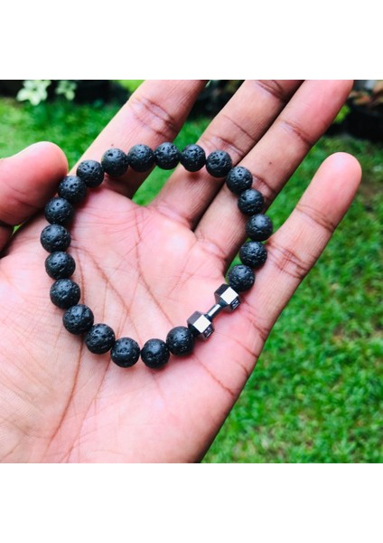 Siyah Lav Tabancası Siyah Doğal Siyah Volkanik Lava Taşı Dambıl Bilezik Siyah Mat Boncuk Bilezik Kadınlar ve Erkekler Için Fitness Barbell Takı Pulseras (Yurt Dışından) fiyatları
