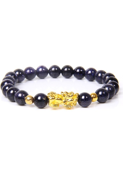 19CM Tarzı 12.mavi Kum Taşı Kadın Erkek Feng Shui Bileklik Şans Zenginlik Buddha Siyah Obsidyen Taşlı Boncuklu Bileklik Hombre Altın Şanslı Pixiu Bileklik Hediyeler (Yurt Dışından)