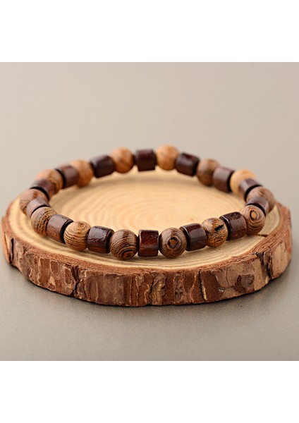 ABJ053-1 Oıqueı 8mm Doğal Yuvarlak Silindir Ahşap Boncuk Bilezik Erkek Klasik Esnek Budist Dua Buddha Bileziği Hommes Bileklik Bijoux (Yurt Dışından) fiyatları