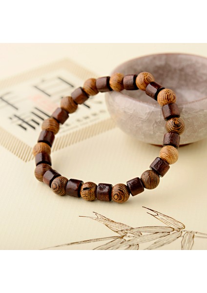 ABJ053-1 Oıqueı 8mm Doğal Yuvarlak Silindir Ahşap Boncuk Bilezik Erkek Klasik Esnek Budist Dua Buddha Bileziği Hommes Bileklik Bijoux (Yurt Dışından) indirimleri