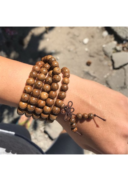 Kahverengi Doğal Sandal Ağacı Bileklik Erkekler Için Budist Buddha Meditasyon Boncuk Bilezik Kadınlar Için Tesbih Duvağı Asma Süsleme (Yurt Dışından)