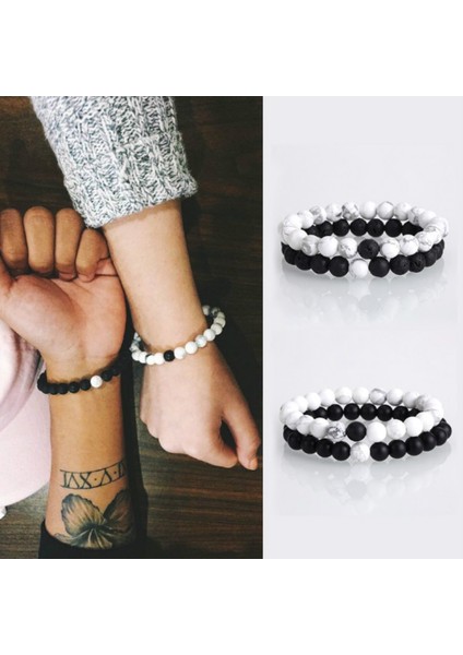 Altın Rengi Çiftler Uzun Mesafe Bileklik Doğal Taş Kırmızı Siyah Yin Yang Boncuklu Bilezikler Erkekler Kadınlar En Iyi Arkadaş Için (Yurt Dışından) modelleri