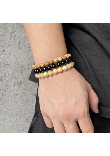 17CM Tarzı No.6 Doğal Taş Bilezik Setleri 8mm Rodonit Gül Kuvars Turkuaz Kaplan Gözü Hematit Ametist Boncuklu Bilezikler Kadınlar ve Erkekler Için (Yurt Dışından) indirimleri