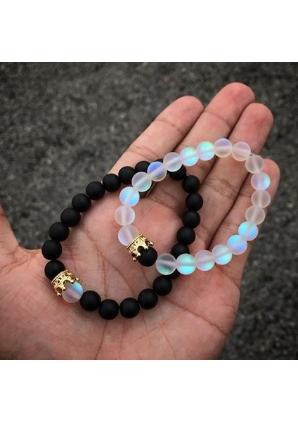 Taç 10 2 Parça Set Şık Lüks Taç Set Bilezik Siyah Frosted Flash Taş Charm Erkek Çift Doğum Günü Hediyesi (Yurt Dışından) fiyatları