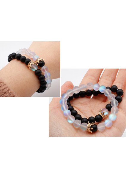 Taç 10 2 Parça Set Şık Lüks Taç Set Bilezik Siyah Frosted Flash Taş Charm Erkek Çift Doğum Günü Hediyesi (Yurt Dışından) indirimleri