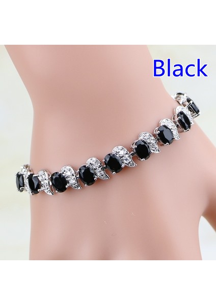 A6578-SIYAH Romantik Moda Parıldayan Renkli Zirkon Bilezik Şık Kadınların Nişan Düğün Takıları (Yurt Dışından)