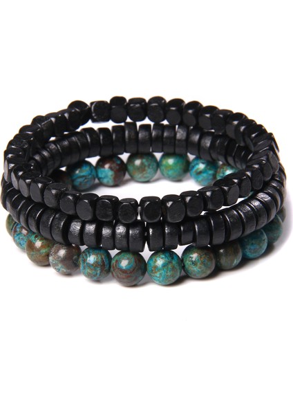 17CM Tarzı No.6 Boyutu Doğal Taş Boncuk Erkek Bileklik Çok Katmanlı Siyah Lava Oniks Boncuk Şans Punk Bilezik Takı Çiftler Hediye (Yurt Dışından)