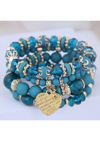 17CM Tarzı Pas Kırmızısı Kadınlar Için Kalp Charm Boncuk Bilezik Seti Lava Taşı Çok Katmanlı Bohemia Bilezik Reçine Boncuk Bilezikler Kadınlar Için Bijoux (Yurt Dışından)