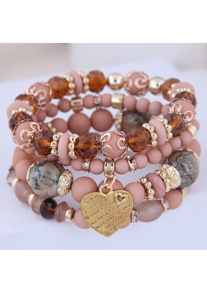 17CM Tarzı Pas Kırmızısı Kadınlar Için Kalp Charm Boncuk Bilezik Seti Lava Taşı Çok Katmanlı Bohemia Bilezik Reçine Boncuk Bilezikler Kadınlar Için Bijoux (Yurt Dışından)