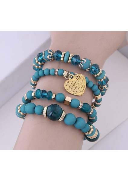 17CM Tarzı Pas Kırmızısı Kadınlar Için Kalp Charm Boncuk Bilezik Seti Lava Taşı Çok Katmanlı Bohemia Bilezik Reçine Boncuk Bilezikler Kadınlar Için Bijoux (Yurt Dışından)