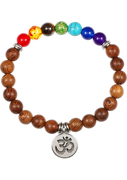 Ahşap Kolye Doğal Taş Kaplan Gözü 7 Çakra Bilezikleri ve Bilezikleri Yoga Denge Boncuklar Budist Dua Elastik Bileklik Erkekler Için Pulseira Masculina (Yurt Dışından)