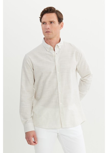 %100 Pamuk Comfort Fit Rahat Kesim Düğmeli Yaka Çizgili Gömlek modelleri