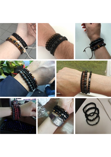 17CM Tarzı No.14 Boyutu Doğal Taş Boncuk Erkek Bileklik Çok Katmanlı Siyah Lava Oniks Boncuk Şans Punk Bilezik Takı Çiftler Hediye (Yurt Dışından) fırsatları