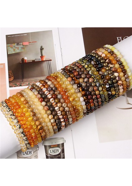 21CM Tarzı 26.yıpranmış Akik Sarı Kahverengi 6mm Doğal Taş Bileklik Kaplan Gözü Bilezikler Erkek ve Kadınlar Için Citrine Jades Zincir Boncuk Bilezikler Meditasyon Takı (Yurt Dışından) fırsatları