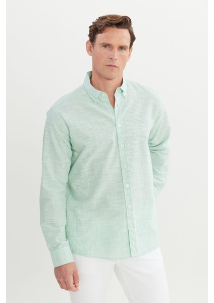 %100 Pamuk Comfort Fit Rahat Kesim Düğmeli Yaka Çizgili Gömlek modelleri