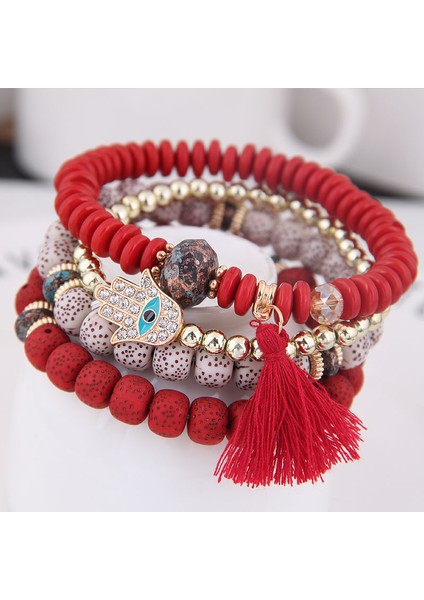 17CM Tarzı Renk 10 Kadınlar Için Kalp Charm Boncuk Bilezik Seti Lava Taşı Çok Katmanlı Bohemia Bilezik Reçine Boncuk Bilezikler Kadınlar Için Bijoux (Yurt Dışından)