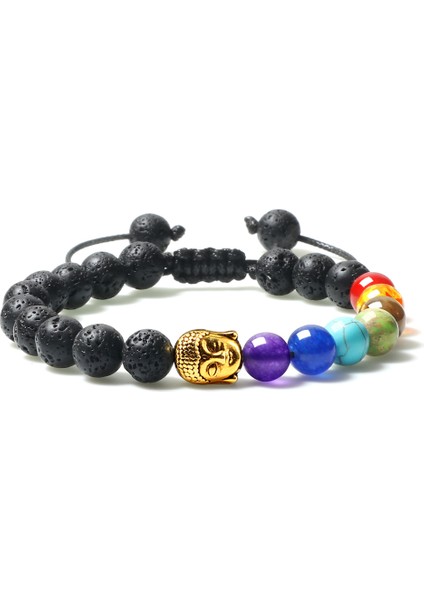 Buda Altın Doğal Volkanik Taş Erkek Bileklikleri Reikakra Şifa Boncuk Bileklik Siyah Lava Esnek Fil Mala Buddha Bilezikler (Yurt Dışından)