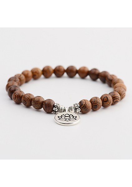 ABJ035-1-B Yeni Klasik Doğal Ahşap Boncuk Bilezik Kadınlar Için Meditasyon Dua Gümüş Om Kolye Bileklik Erkekler Ahşap Yoga Takı (Yurt Dışından)