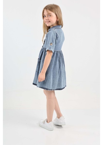 Kız Çocuk Çift Cepli/düğme Kapamalı Jean Elbise 12199 fırsatları