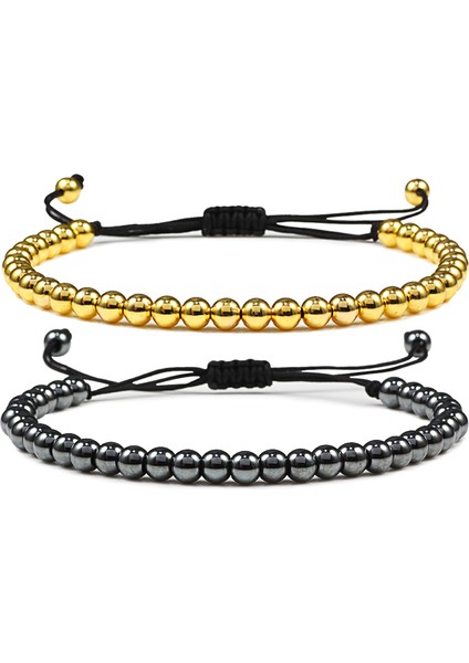 Altın Erkek Bileklik Hematit Altın Gümüş Renk Boncuklu Şanslı El Yapımı Örme Ayarlanabilir Bilezikler Bileklik Aksesuarları Kadın Takı (Yurt Dışından) indirimleri