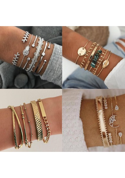 NO.8814 Beden Tocona Bohem Takı Kadınlar Için Kabuk Ay Bilezikleri Altın Gümüş Renk Ananas Haç Geometri Kristal Açık Bilezik Mücevher (Yurt Dışından) fiyatları