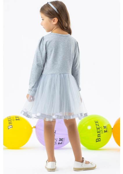 Kız Çocuk Uzun Kollu Elbise Kedicik Nakışlı Pullu 1.5-5 Yaş, Gri Melanj fiyatları
