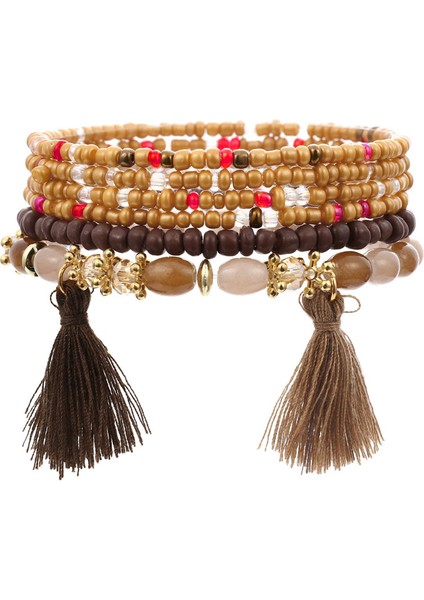 SL1517 Kadınlar Için Hediye Boho Bilezik Pulseras Mujer 3 Katmanlı Kristal Taş Boncuklu Püsküllü Şanslı Bileklik (Yurt Dışından)