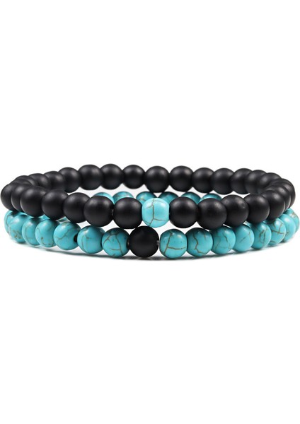 6mm Mat-Mavi Set Bileklik Çiftler Mesafe Siyah Beyaz Doğal Lav Taşı Kaplan Gözü Boncuklu Yoga Bilezikler Erkek Kadınlar Elastik Halat Takı Için (Yurt Dışından)