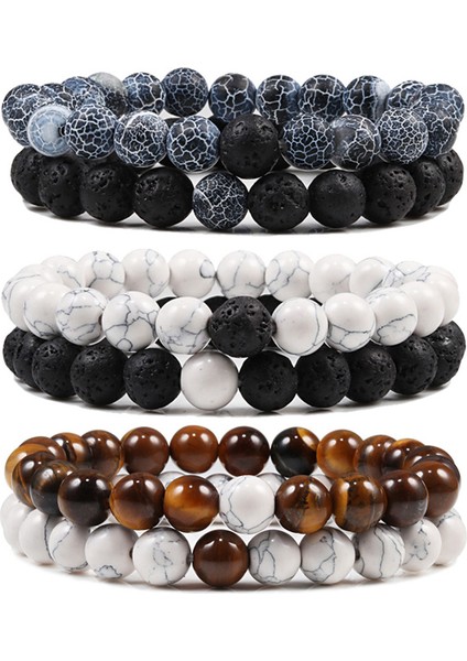 6mm Mat-Mavi Set Bileklik Çiftler Mesafe Siyah Beyaz Doğal Lav Taşı Kaplan Gözü Boncuklu Yoga Bilezikler Erkek Kadınlar Elastik Halat Takı Için (Yurt Dışından) fiyatları