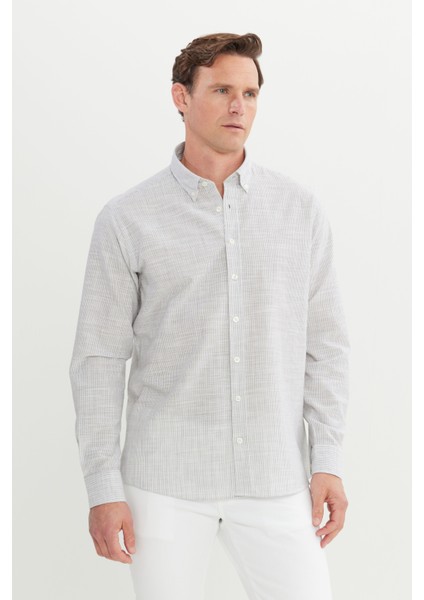 %100 Pamuk Comfort Fit Rahat Kesim Düğmeli Yaka Çizgili Gömlek modelleri