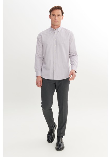 Pamuklu Slim Fit Dar Kesim Düğmeli Yaka Çizgili Gömlek fiyatları