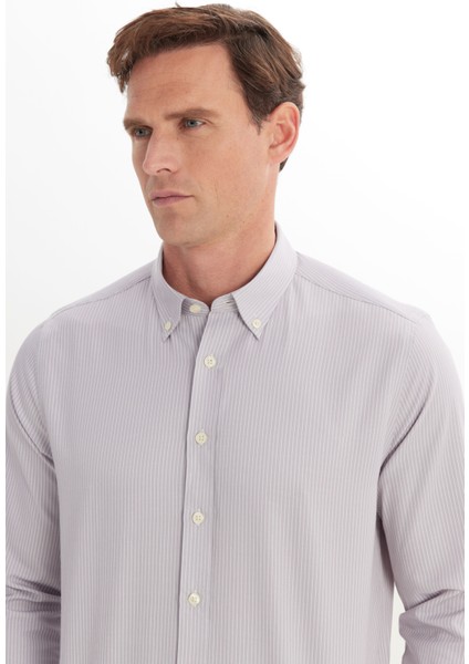 Pamuklu Slim Fit Dar Kesim Düğmeli Yaka Çizgili Gömlek fırsatları