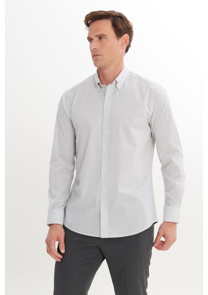 Pamuklu Slim Fit Dar Kesim Düğmeli Yaka Çizgili Esnek Gömlek modelleri