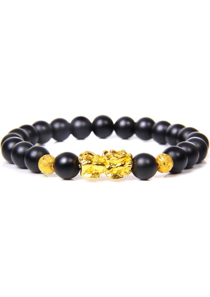 21CM Tarzı 21.mat Oniks 1 Kadın Erkek Feng Shui Bileklik Şans Zenginlik Buddha Siyah Obsidyen Taşlı Boncuklu Bileklik Hombre Altın Şanslı Pixiu Bileklik Hediyeler (Yurt Dışından)