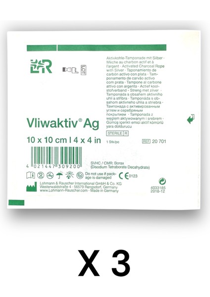 Vliwaktiv Ag Gümüşlü ve Emici Aktif Kömürlü Örtü 10 x 10 cm - Ref 20701 - 3 Adet