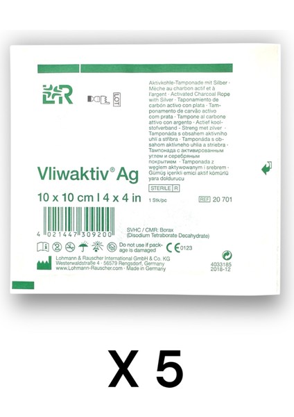 Vliwaktiv Ag Gümüşlü ve Emici Aktif Kömürlü Örtü 10 x 10 cm - Ref 20701 - 5 Adet