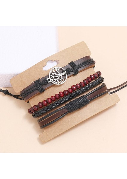 3 Adet B Erkekler Için Çok Katmanlı Bileklik Seti Örgü Sarılı Deri Bilezikler Vintage Yaşam Ağacı Bilezik Bilezik Vintage Punk Erkek Takı (Yurt Dışından)
