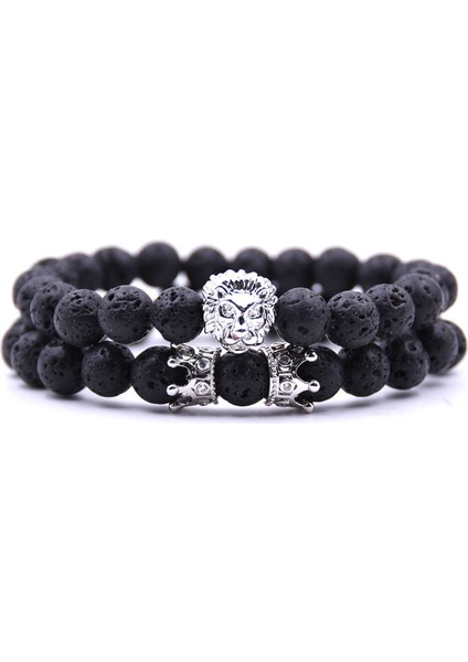 Taç Seti 8 2 Parça Set Şık Lüks Taç Set Bilezik Siyah Frosted Flash Taş Charm Erkek Çift Doğum Günü Hediyesi (Yurt Dışından)