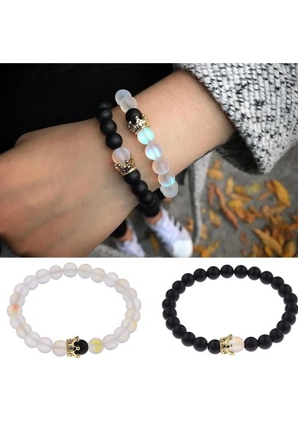 Taç Seti 8 2 Parça Set Şık Lüks Taç Set Bilezik Siyah Frosted Flash Taş Charm Erkek Çift Doğum Günü Hediyesi (Yurt Dışından) modelleri