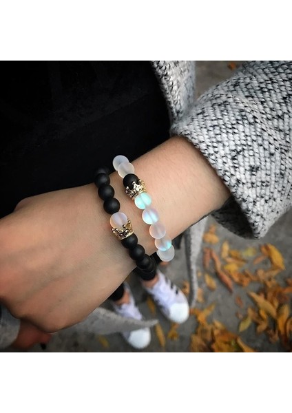 Taç Seti 8 2 Parça Set Şık Lüks Taç Set Bilezik Siyah Frosted Flash Taş Charm Erkek Çift Doğum Günü Hediyesi (Yurt Dışından) fırsatları